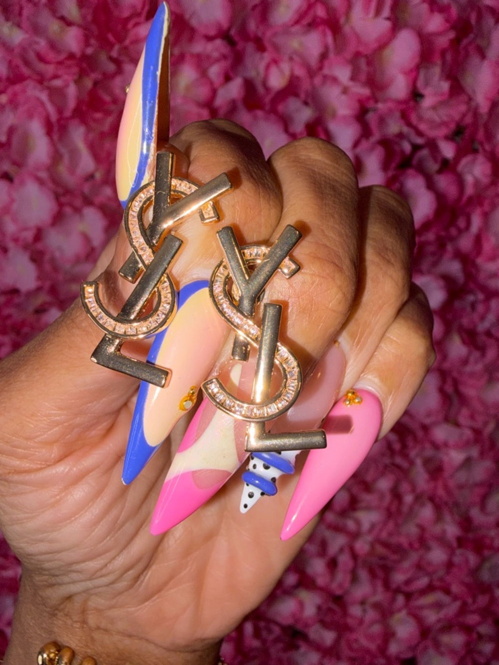 Gold-Tone Interlocking Logo Earrings - Pink Accents